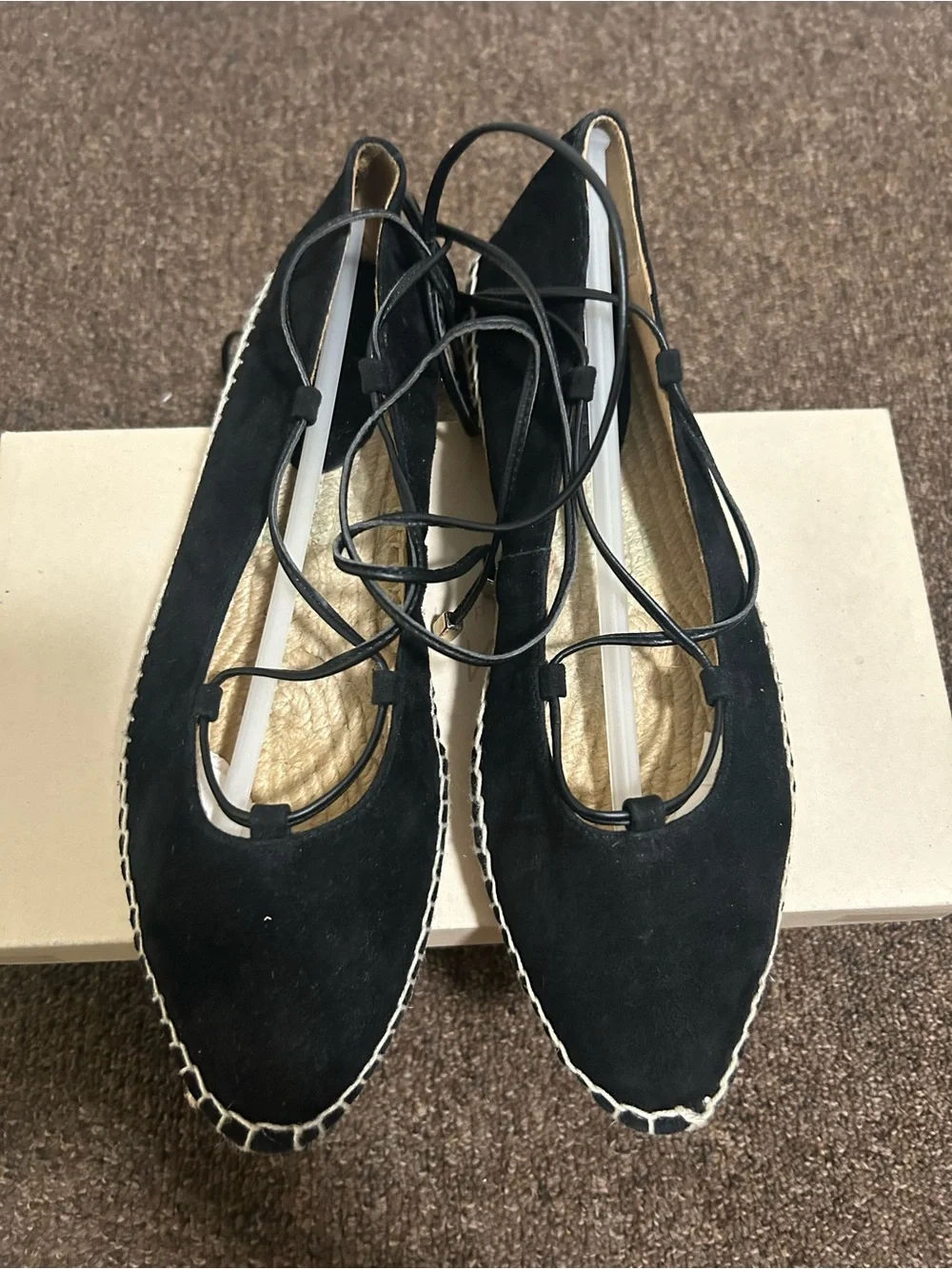 Women’s Black Faux Suede Lace-Up Espadrille Flats